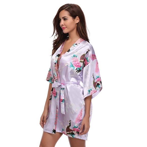 Boutique Other - Satin Peacock Kimono Lavender Robe